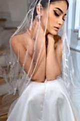 Amber Çizgisel Dantel İşlemeli Özel Tasarım Uzun Duvak - Mediha Cambaz Bridal