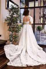 Flamenco Üç Boyut Çiçekli Portatif Uzun Kollu A Kesim Gelinlik - Mediha Cambaz Bridal