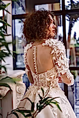 Flamenco Üç Boyut Çiçekli Portatif Uzun Kollu A Kesim Gelinlik - Mediha Cambaz Bridal
