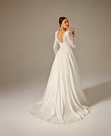 Minso Saten Drapeli Uzun Kol A Kesim Gelinlik - Mediha Cambaz Bridal