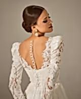 Minso Saten Drapeli Uzun Kol A Kesim Gelinlik - Mediha Cambaz Bridal