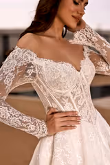 Nadia Fransız Dantel Uzun Kollu A Kesim Gelinlik - Mediha Cambaz Bridal